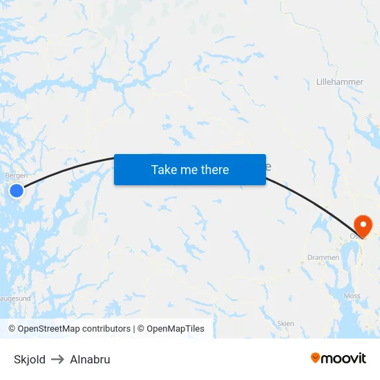 Skjold to Alnabru map