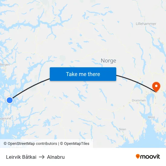 Leirvik Båtkai to Alnabru map