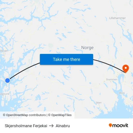 Skjersholmane Ferjekai to Alnabru map