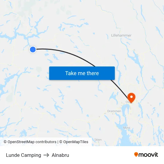 Lunde Camping to Alnabru map