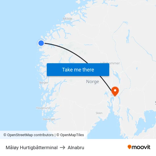 Måløy Hurtigbåtterminal to Alnabru map