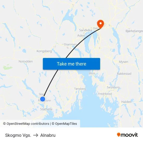 Skogmo Vgs. to Alnabru map