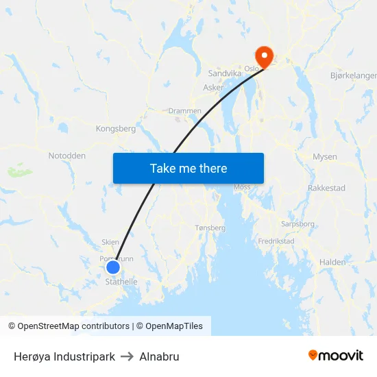 Herøya Industripark to Alnabru map