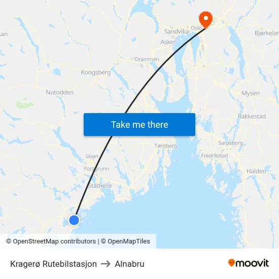 Kragerø Rutebilstasjon to Alnabru map