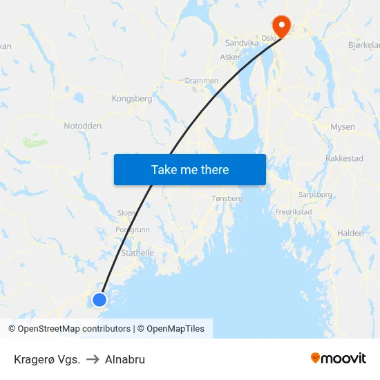 Kragerø Vgs. to Alnabru map