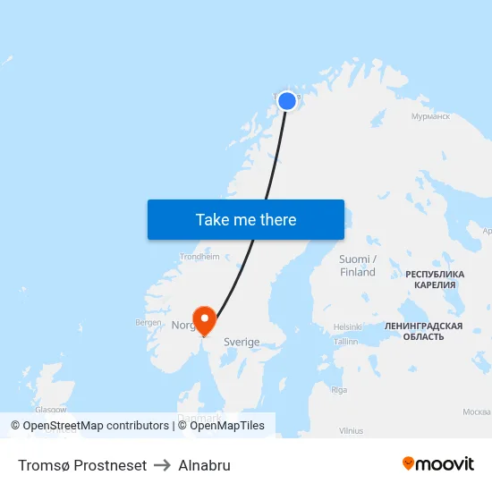 Tromsø Prostneset to Alnabru map