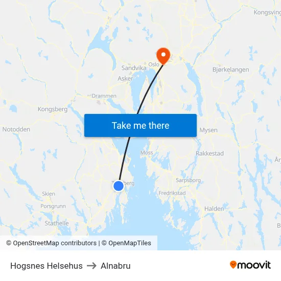 Hogsnes Helsehus to Alnabru map
