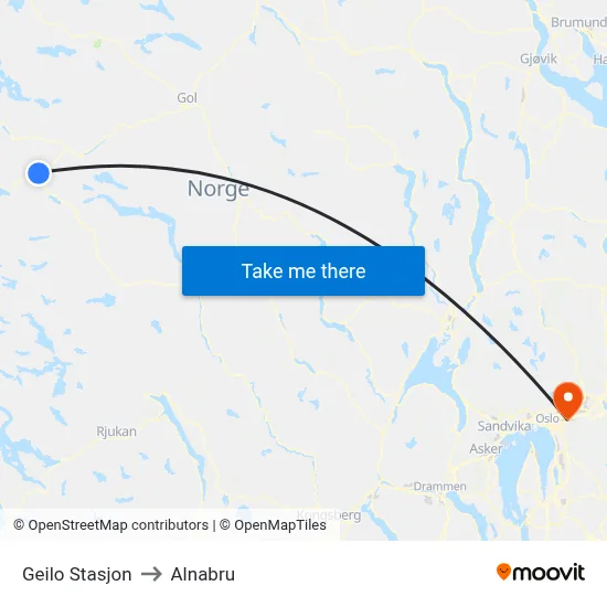 Geilo Stasjon to Alnabru map