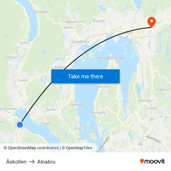 Åskollen to Alnabru map