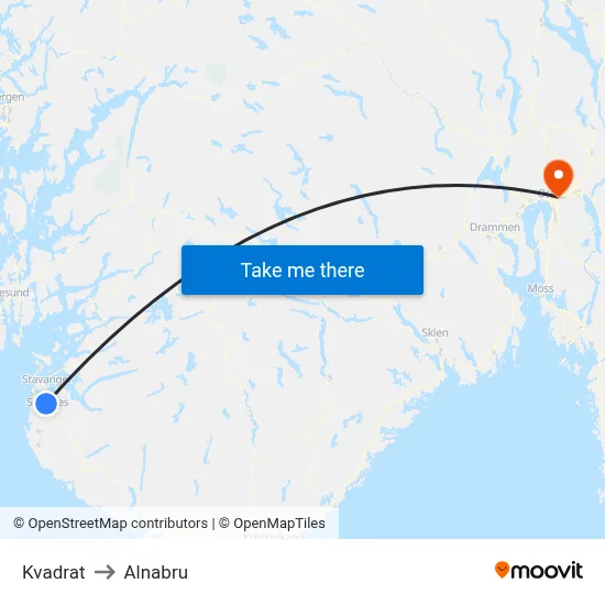 Kvadrat to Alnabru map