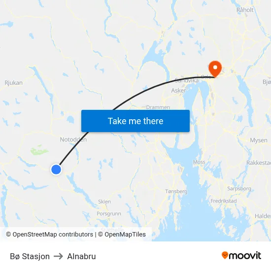 Bø Stasjon to Alnabru map