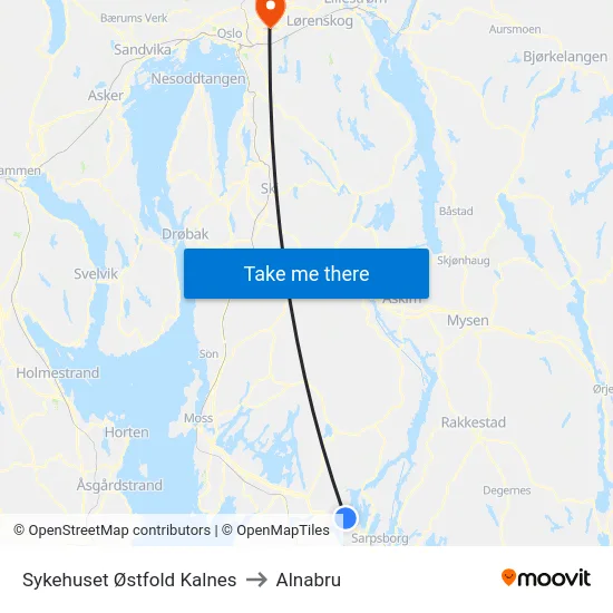 Sykehuset Østfold Kalnes to Alnabru map
