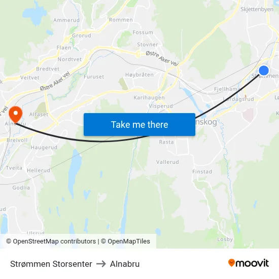 Strømmen Storsenter to Alnabru map
