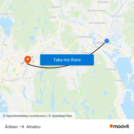 Åråsen to Alnabru map