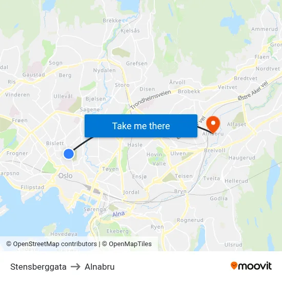 Stensberggata to Alnabru map