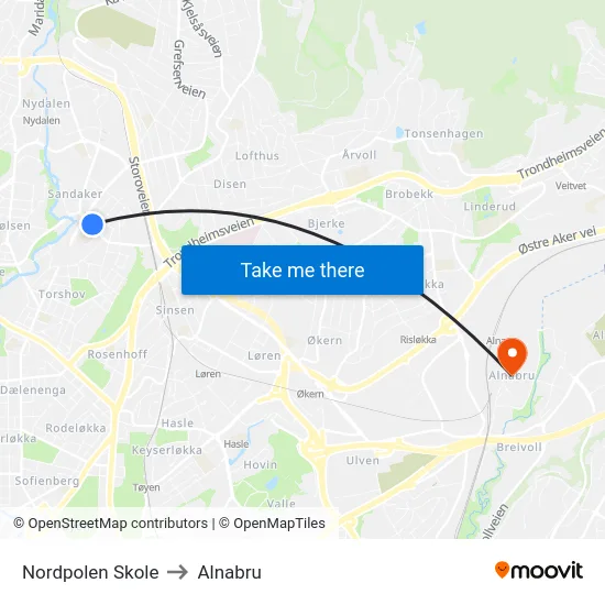 Nordpolen Skole to Alnabru map