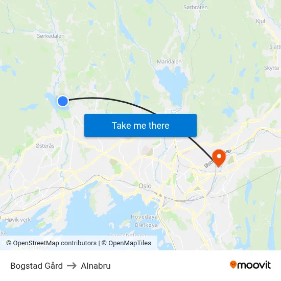 Bogstad Gård to Alnabru map