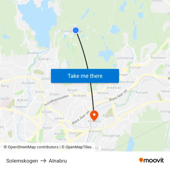 Solemskogen to Alnabru map