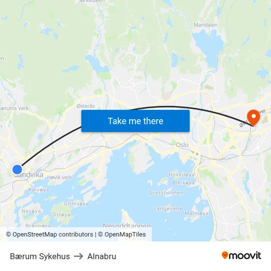 Bærum Sykehus to Alnabru map