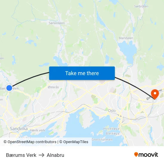 Bærums Verk to Alnabru map