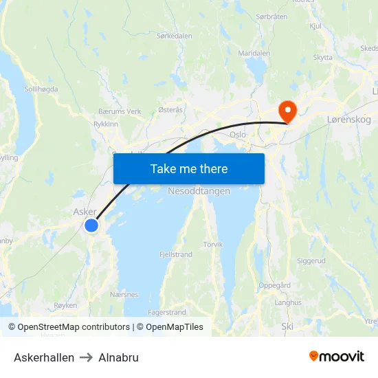 Askerhallen to Alnabru map