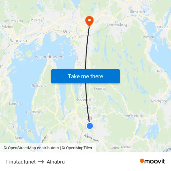 Finstadtunet to Alnabru map
