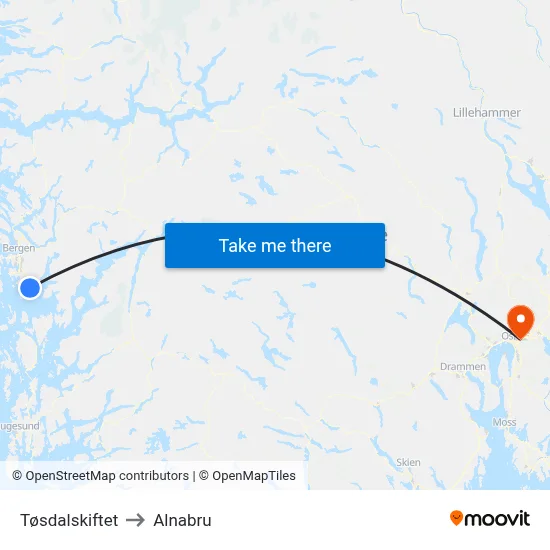 Tøsdalskiftet to Alnabru map