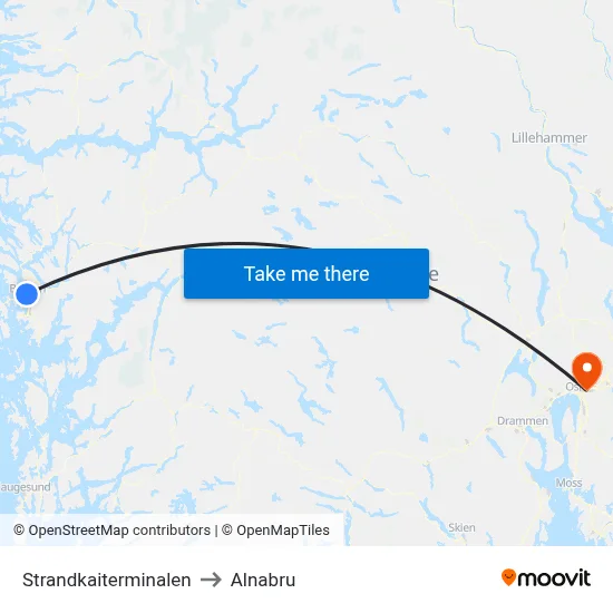 Strandkaiterminalen to Alnabru map