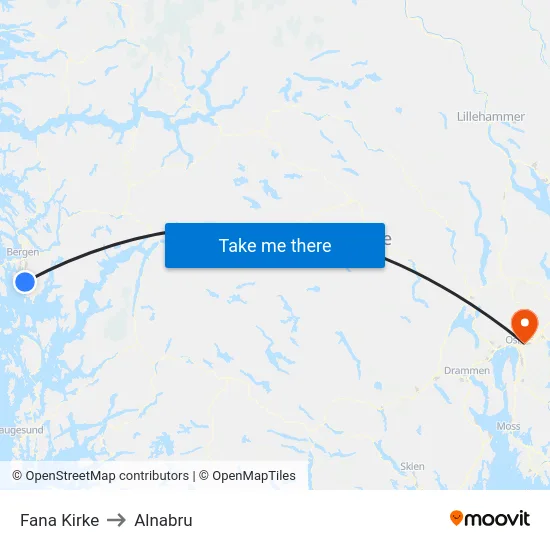 Fana Kirke to Alnabru map