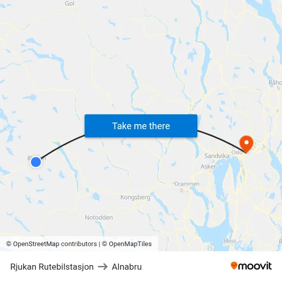 Rjukan Rutebilstasjon to Alnabru map