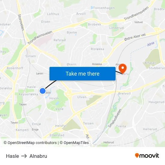 Hasle to Alnabru map