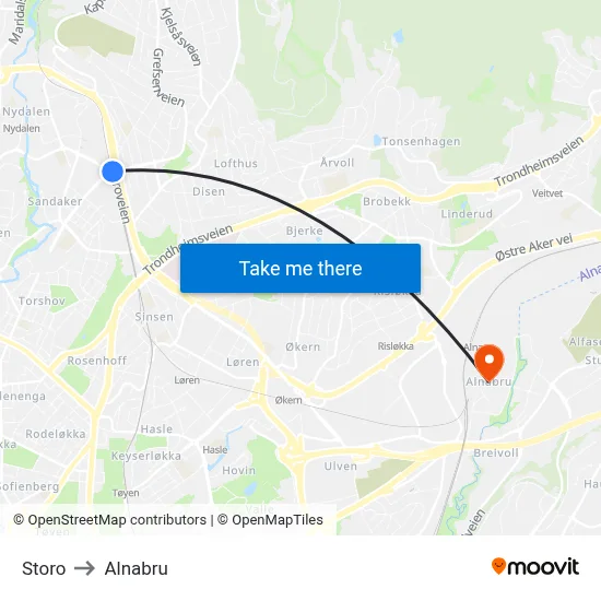 Storo to Alnabru map