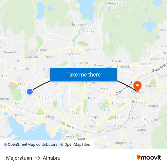 Majorstuen to Alnabru map