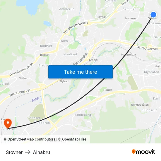 Stovner to Alnabru map