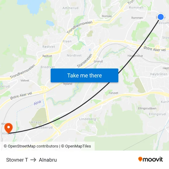 Stovner T to Alnabru map