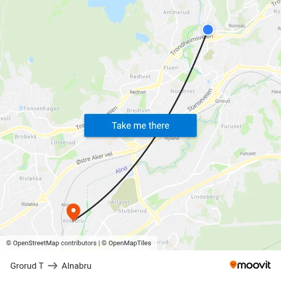 Grorud T to Alnabru map