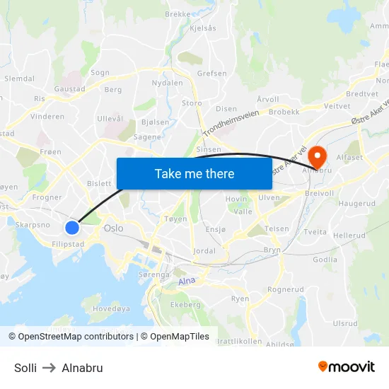 Solli to Alnabru map