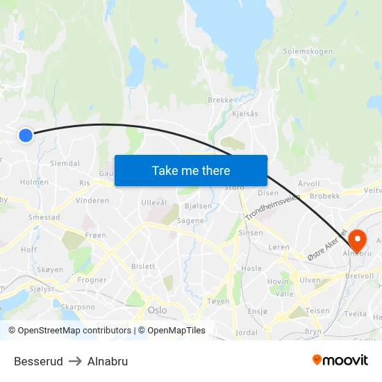 Besserud to Alnabru map