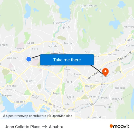 John Colletts Plass to Alnabru map