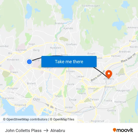 John Colletts Plass to Alnabru map