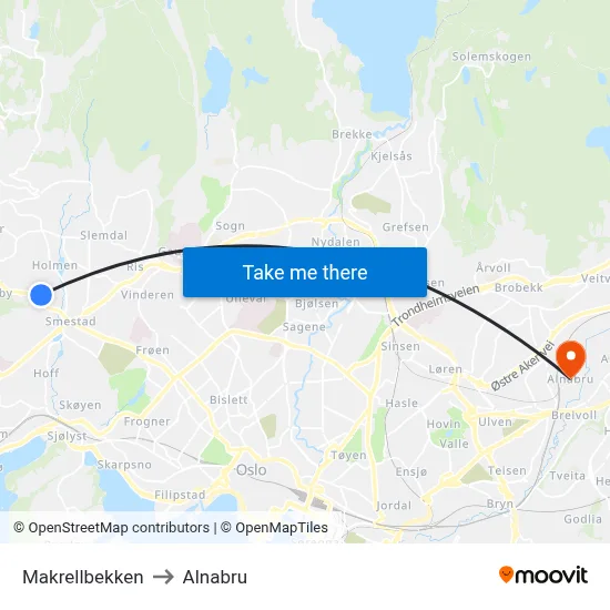 Makrellbekken to Alnabru map