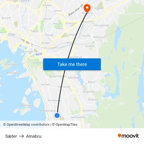 Sæter to Alnabru map