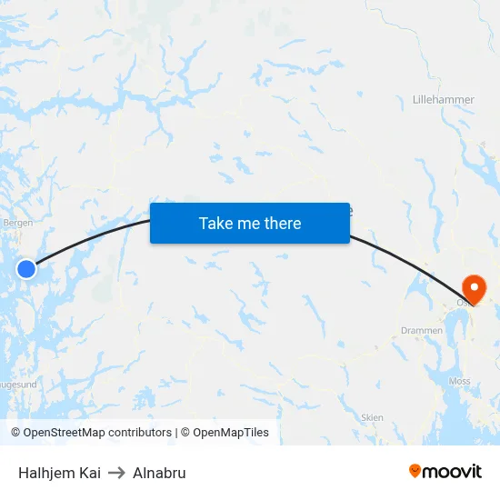 Halhjem Kai to Alnabru map