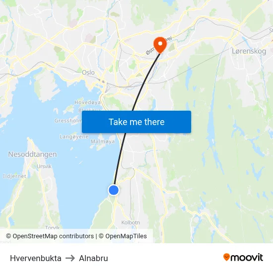 Hvervenbukta to Alnabru map