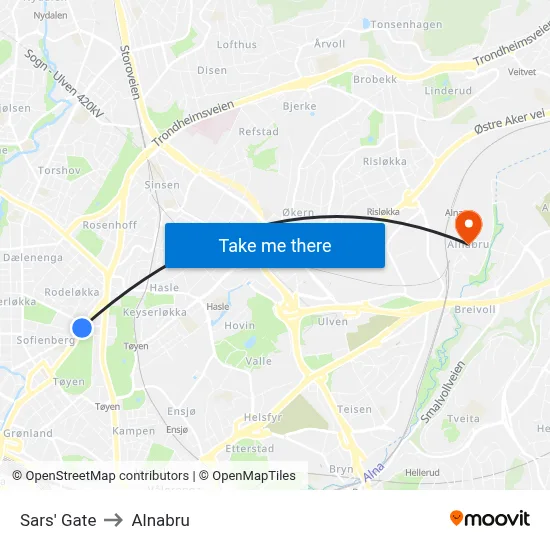 Sars' Gate to Alnabru map
