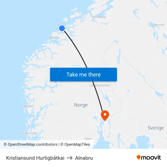 Kristiansund Hurtigbåtkai to Alnabru map