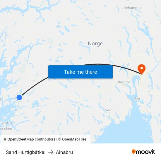 Sand Hurtigbåtkai to Alnabru map