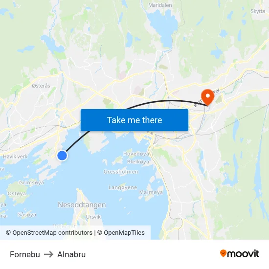 Fornebu to Alnabru map