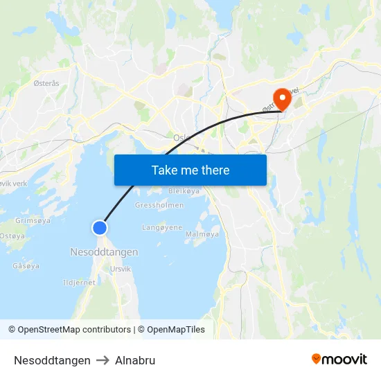 Nesoddtangen to Alnabru map