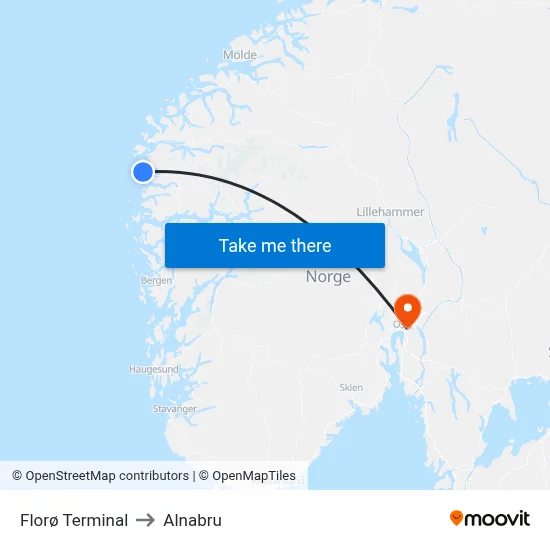 Florø Terminal to Alnabru map